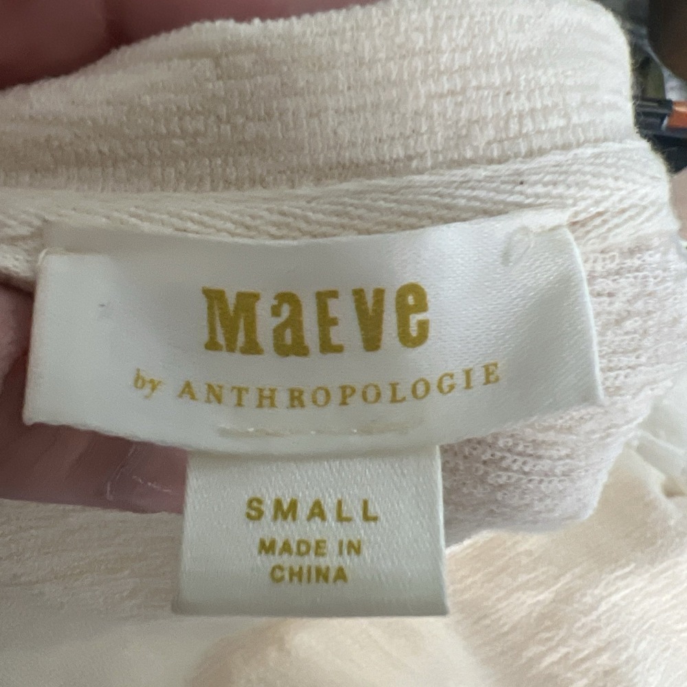 2Pc Maeve Anthropologie Puff Sleeve Top S/M Sheer Swiss Ivory Nautical Stripe - Picture 8 of 16